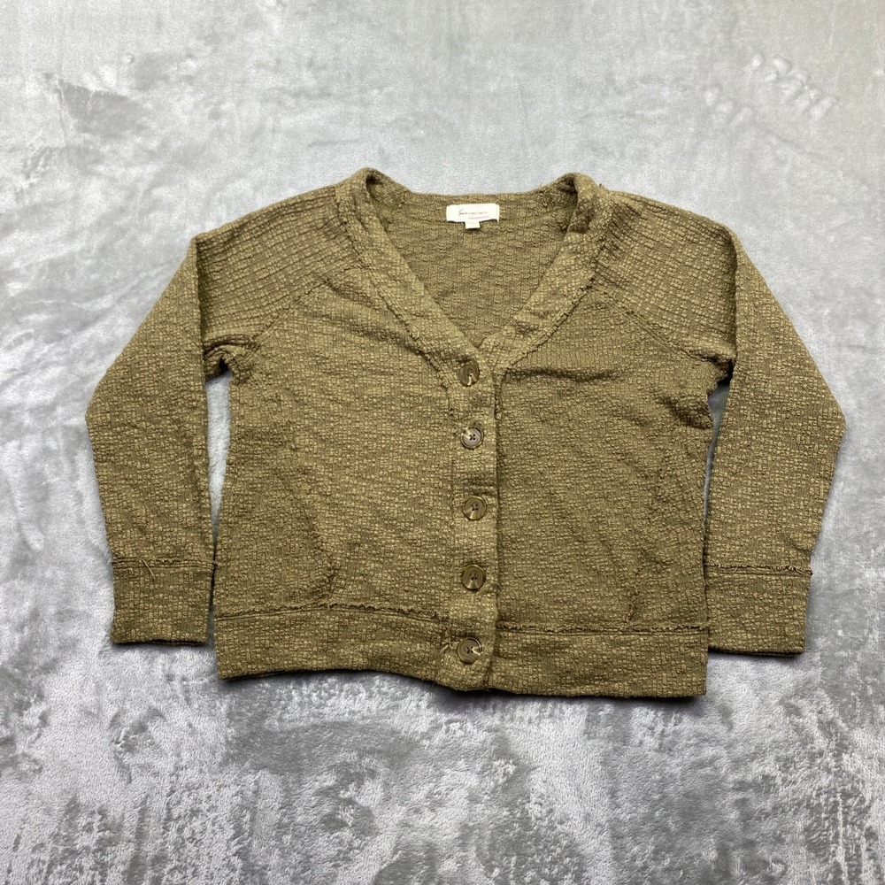 Two by Vince Camuto Olive Green Textured Slub Knit Button Front Cardigan S